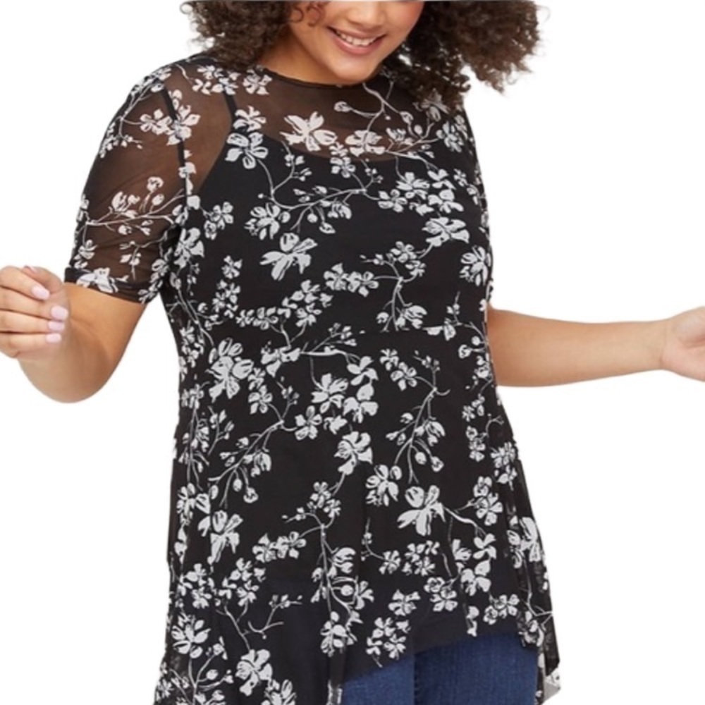 Lane Bryant Sheer Floral High Low Coverup Top 16